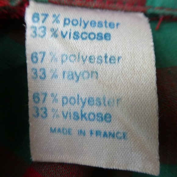 Vintage Blues Paris Red Green Check Crop Top Tie Waist Flower Buttons France M - Picture 8 of 9